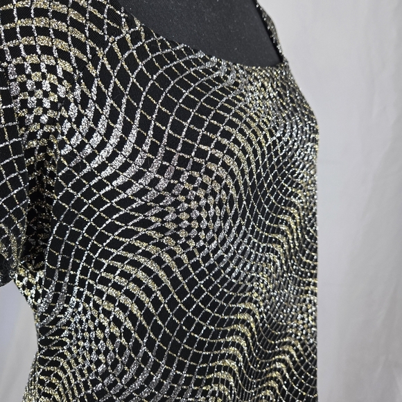 VTG Retro RONNI NICOLE BY OUIDI ShortSleeve Square neck Glitter Blouse - Picture 3 of 7